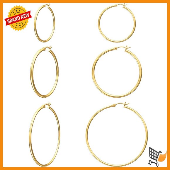 Jewelry - 14K Gold Plated Hoop Earrings, Hypoallergenic Sterling Silver Post